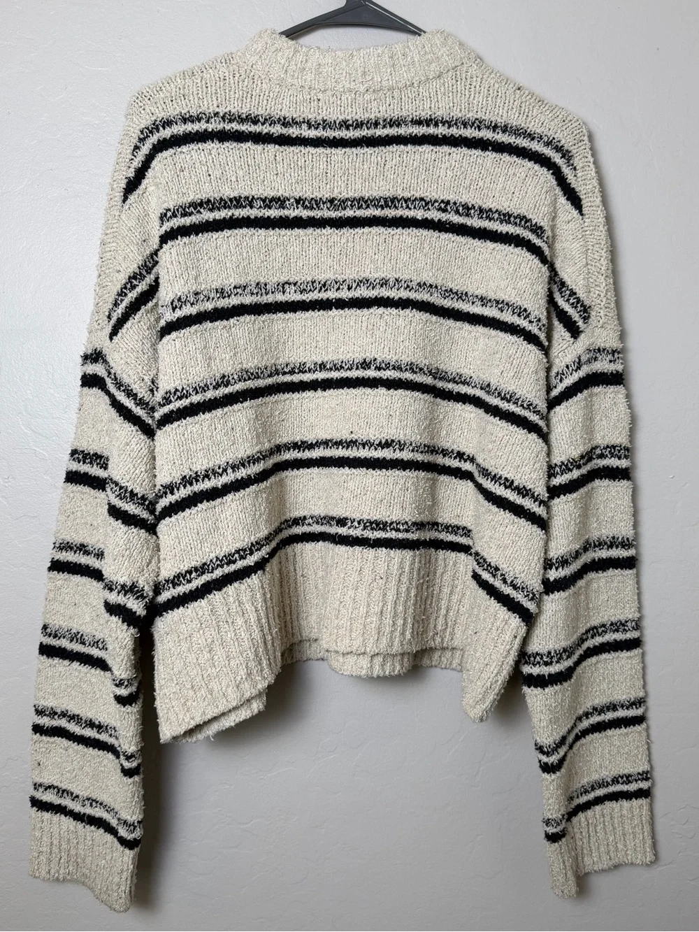 Madewell Cream Black Textured Crop Crewneck Sweater L Boxy